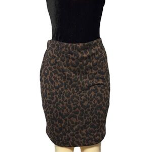 NWOT Ellen Tracy Brown Jacquard Leopard Animal Print Mini Skirt Straight Stretch